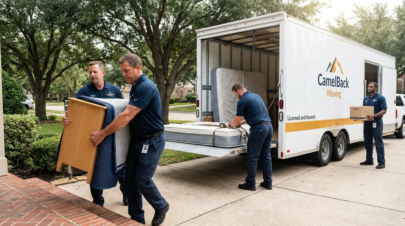 Crew loading residential truck for cross-state move from Anderson, MO