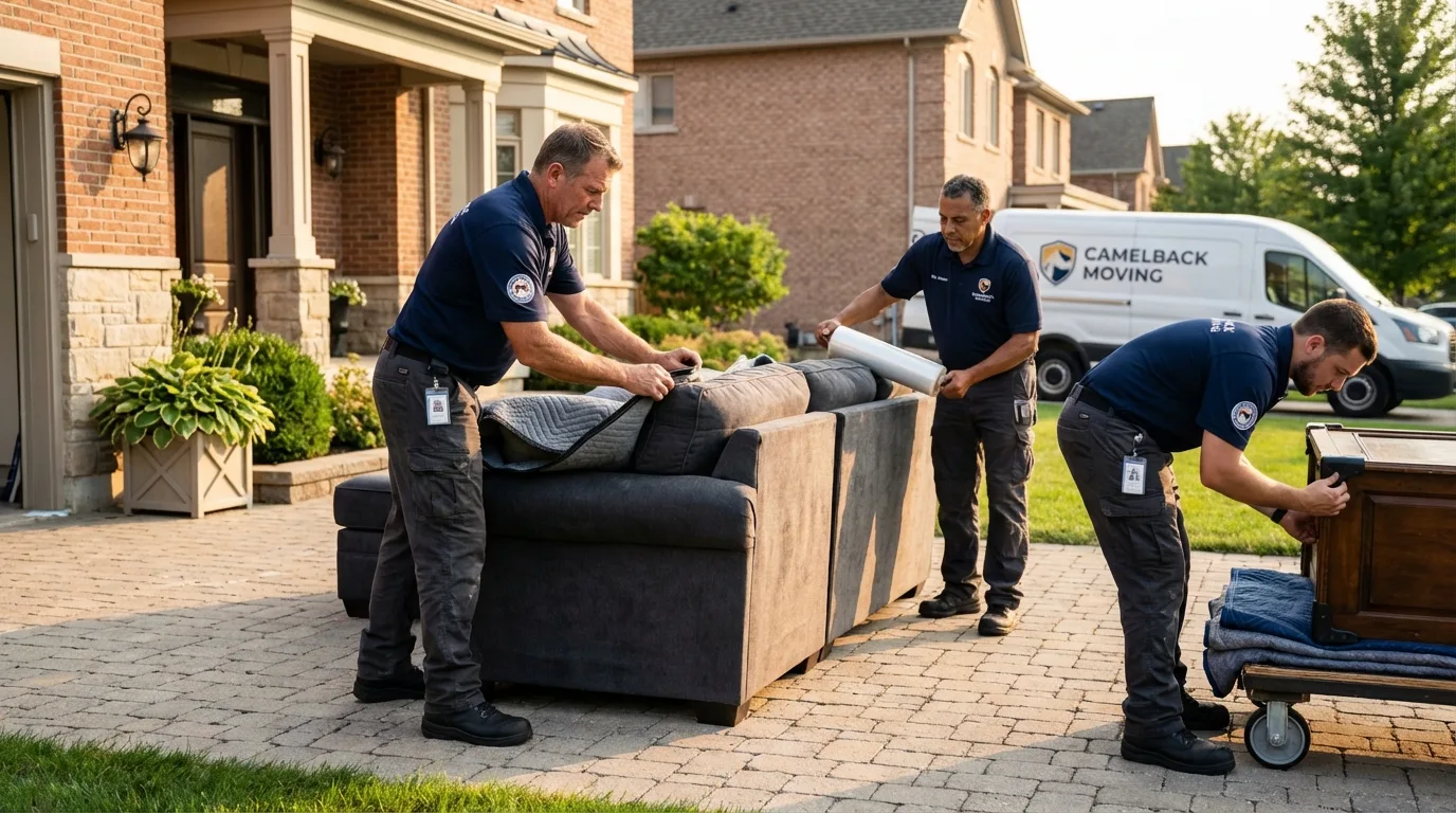 Large estate moving crew wrapping furniture in Anderson, MO