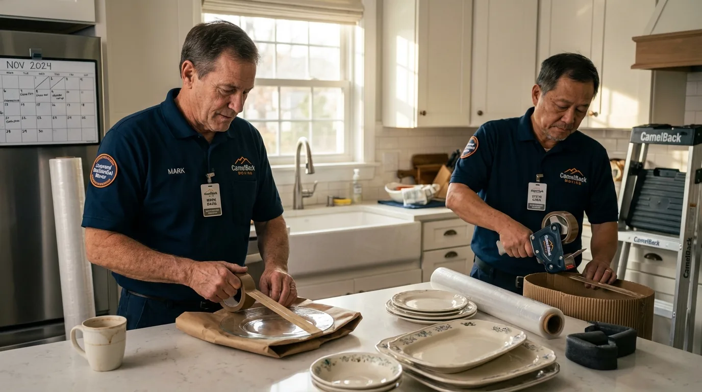 Professional crew packing kitchen dishware in Anderson, MO